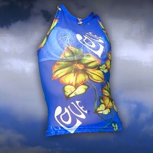 Juliet Johnston mesh blue tank